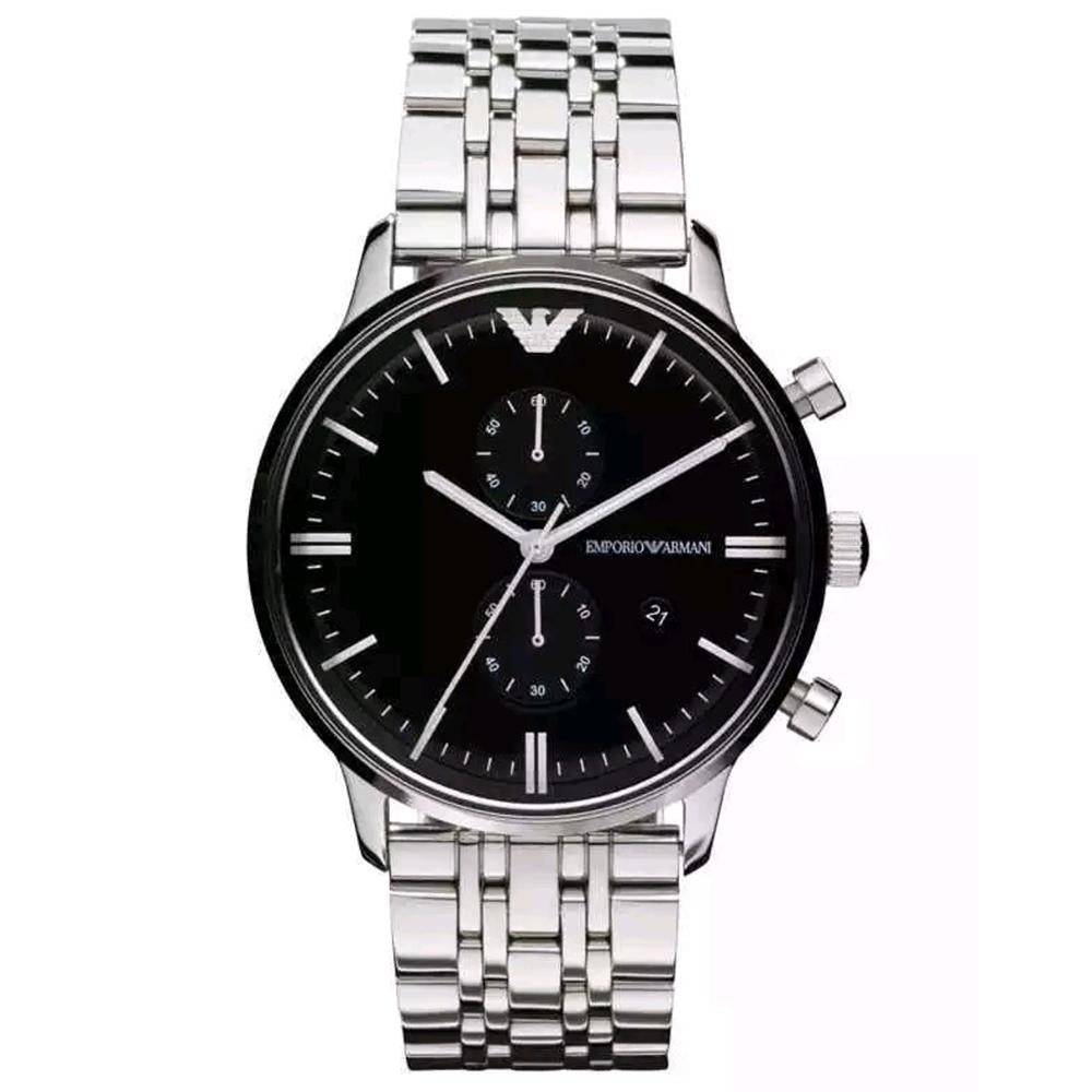 Emporio Armani Men's Black Dial Stainless Steel Chronograph Watch - AR0389